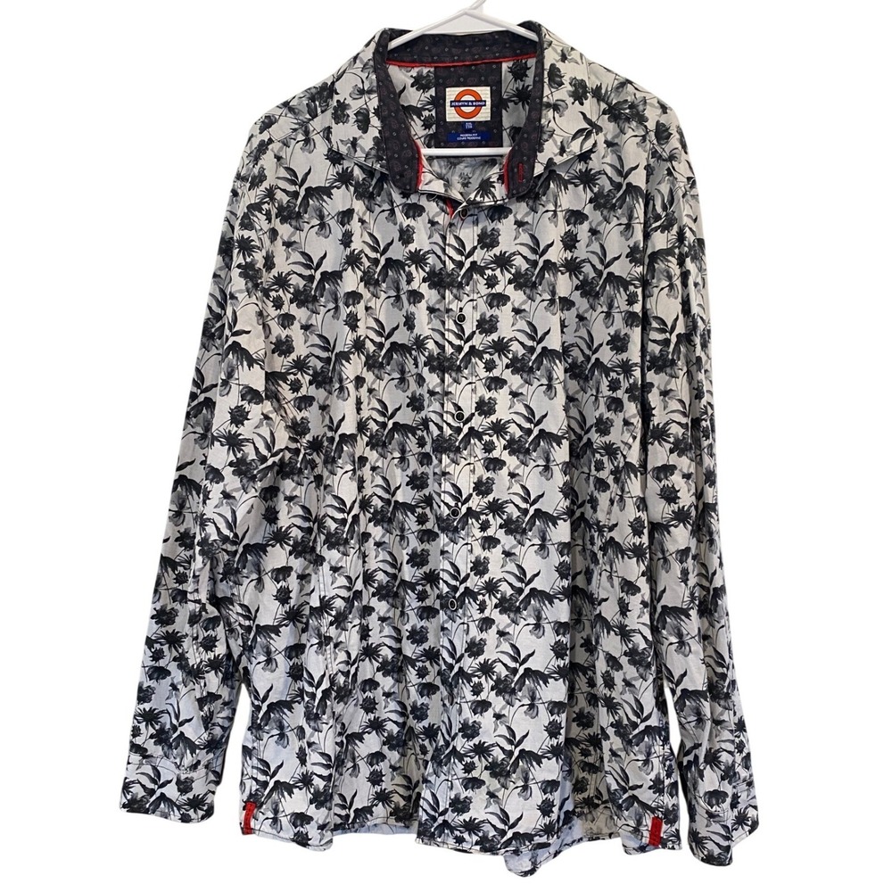 Jermyn & Bond Mens XXL‎ Modern Fit Floral Button Down Shirt Long Sleeve Gray